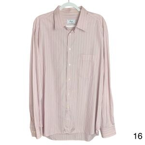 Brioni Dress Shirt Mens 43 17 Button Up Casual stripe red Long Sleeve Italy